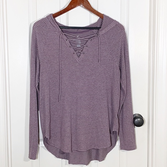 American Eagle Outfitters Sweaters - AEO Soft & Sexy Purple Stripe LS Hoodie Sz Large